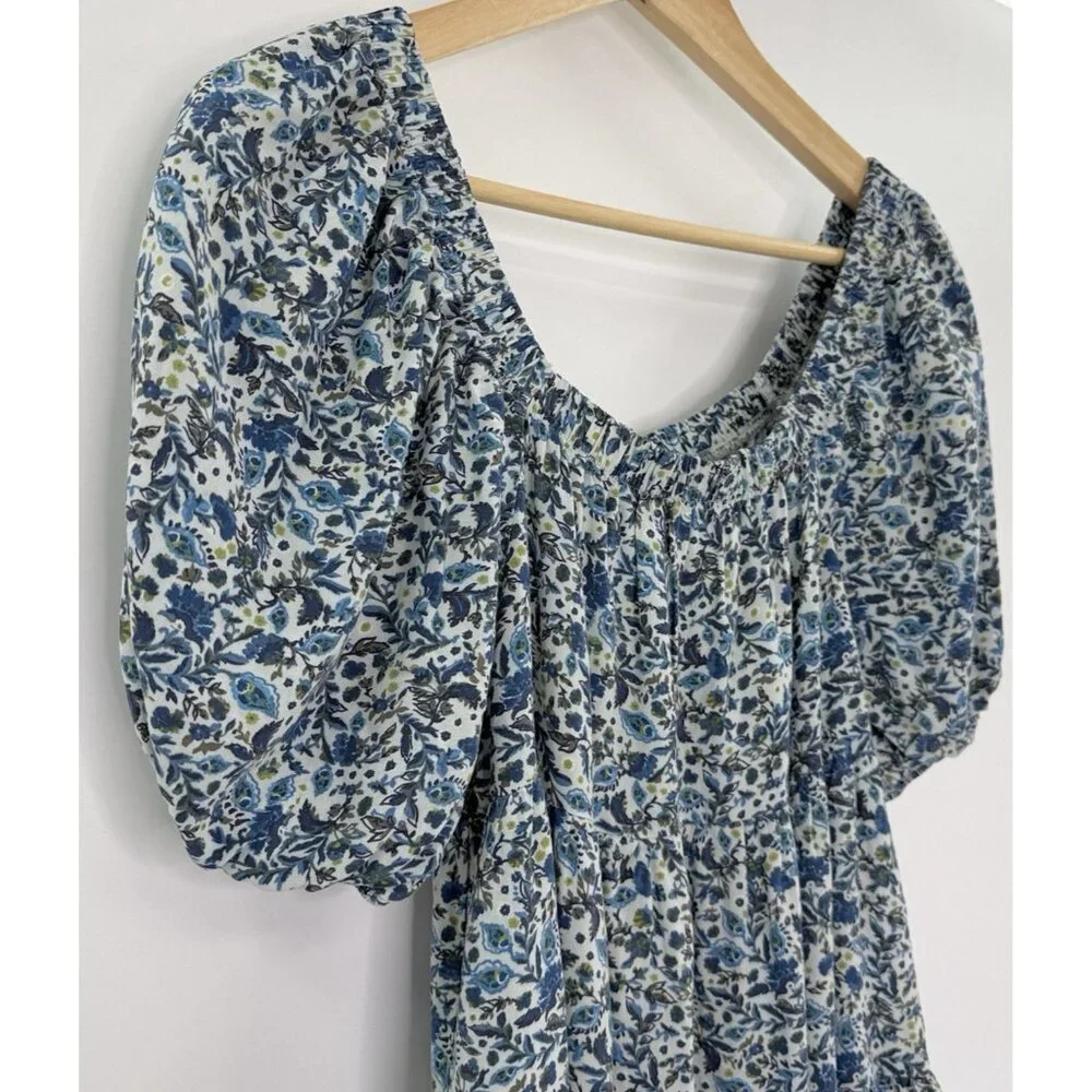 Wild Fable Off The Shoulder Floral Puff Sleeve Blue Mini Dress Sz S‎ Cottagecore - Picture 4 of 11